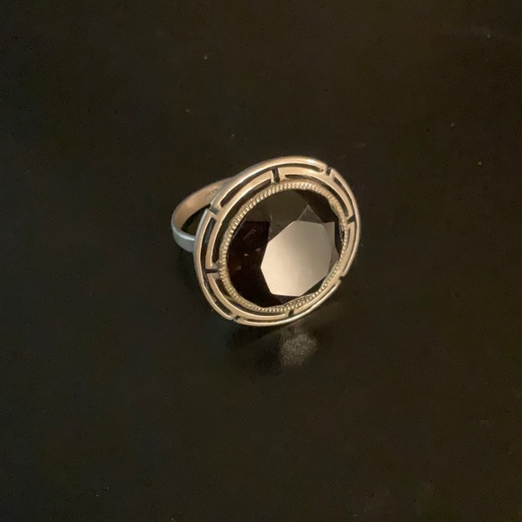 Faceted Smokey Quartz and Sterling Silver Vintage Cocktail Ring Size 8.5 - Picture 5 of 5